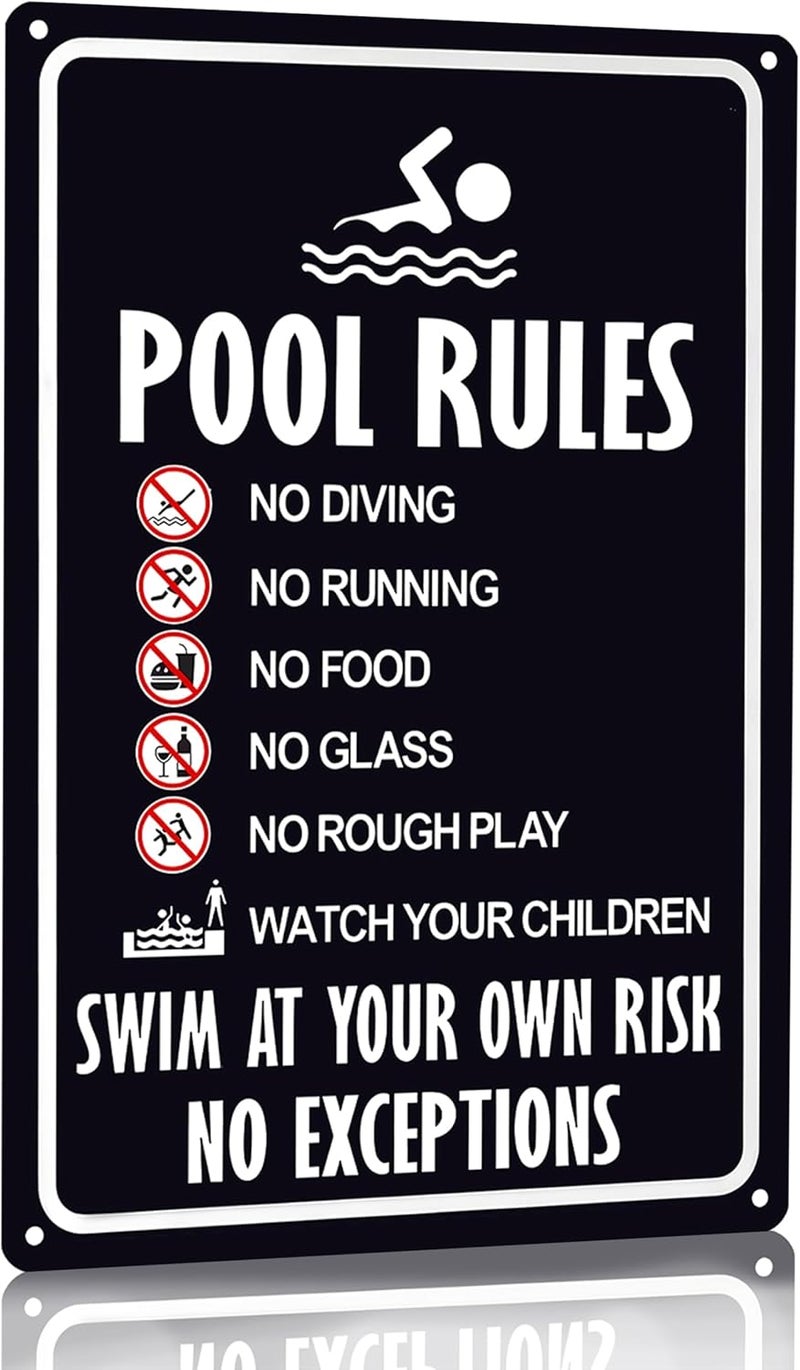 CrazySign Pool Rules Sign Warning Swim At Your Own Risk Vintage Tin Sign for Swimming Pool Water Park Beach Decor 8x12 Inches (3131) - Image 1